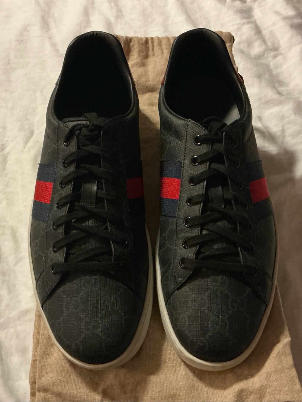 Gucci Black Sneakers with Red & Blue Stripe